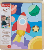 Fisher-Price HXY42 Wooden Space Puzzle with Stacking Blocks, 42 Wooden Pieces for Playful Sorting from 3 Years