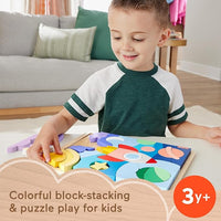 Fisher-Price HXY42 Wooden Space Puzzle with Stacking Blocks, 42 Wooden Pieces for Playful Sorting from 3 Years