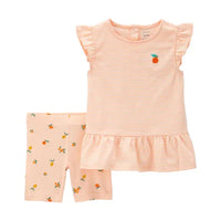 Toddler Girl's 2-Piece Peach Top/Bike Short Set