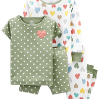 Baby 4-Piece Hearts 100% Snug Fit Cotton PJs