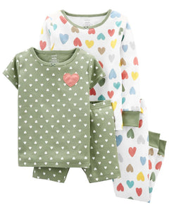 Baby 4-Piece Hearts 100% Snug Fit Cotton PJs