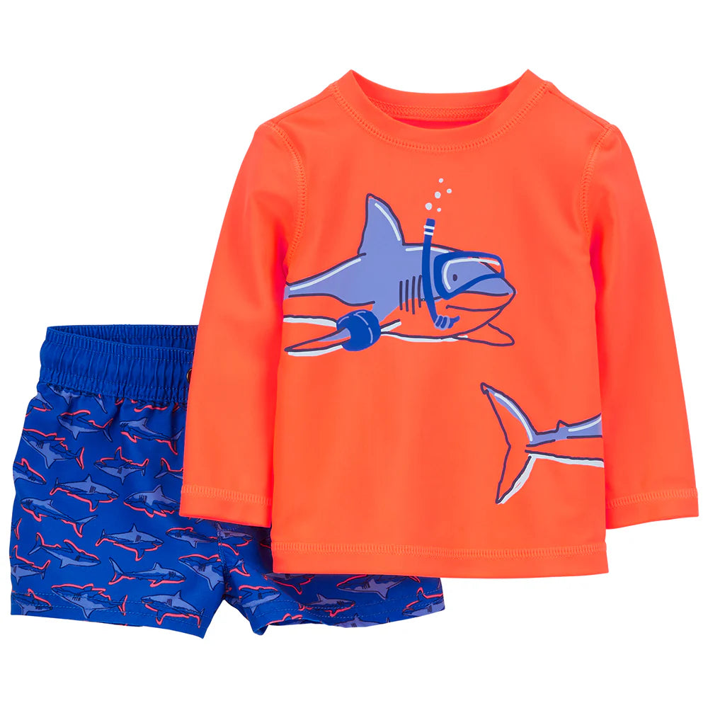 Boys' 2-Piece Shark Print Swim Set