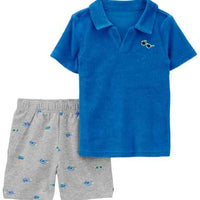 Carter's 2pc Baby Boy Blue Terry Polo and Shorts Set