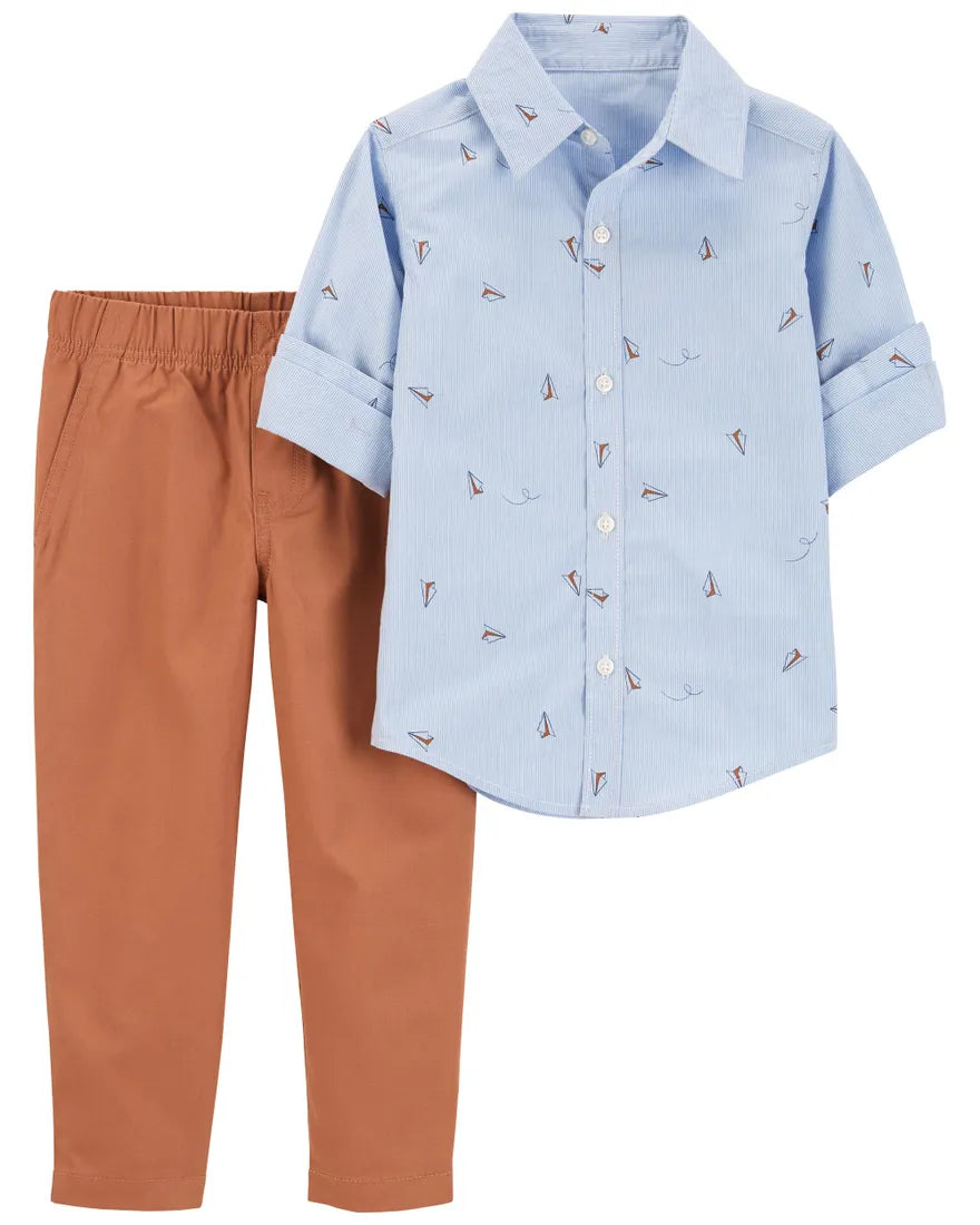 2-Piece Button-Front Shirt & Pant Set