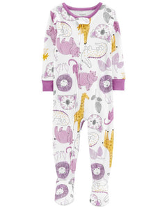 Toddler 1-Piece Safari Animals 100% Snug Fit Cotton Footie PJs