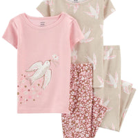 4-Piece Bird Print 100% Snug Fit Cotton PJs