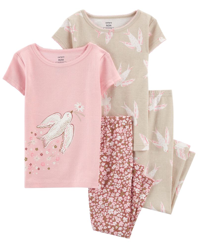 4-Piece Bird Print 100% Snug Fit Cotton PJs