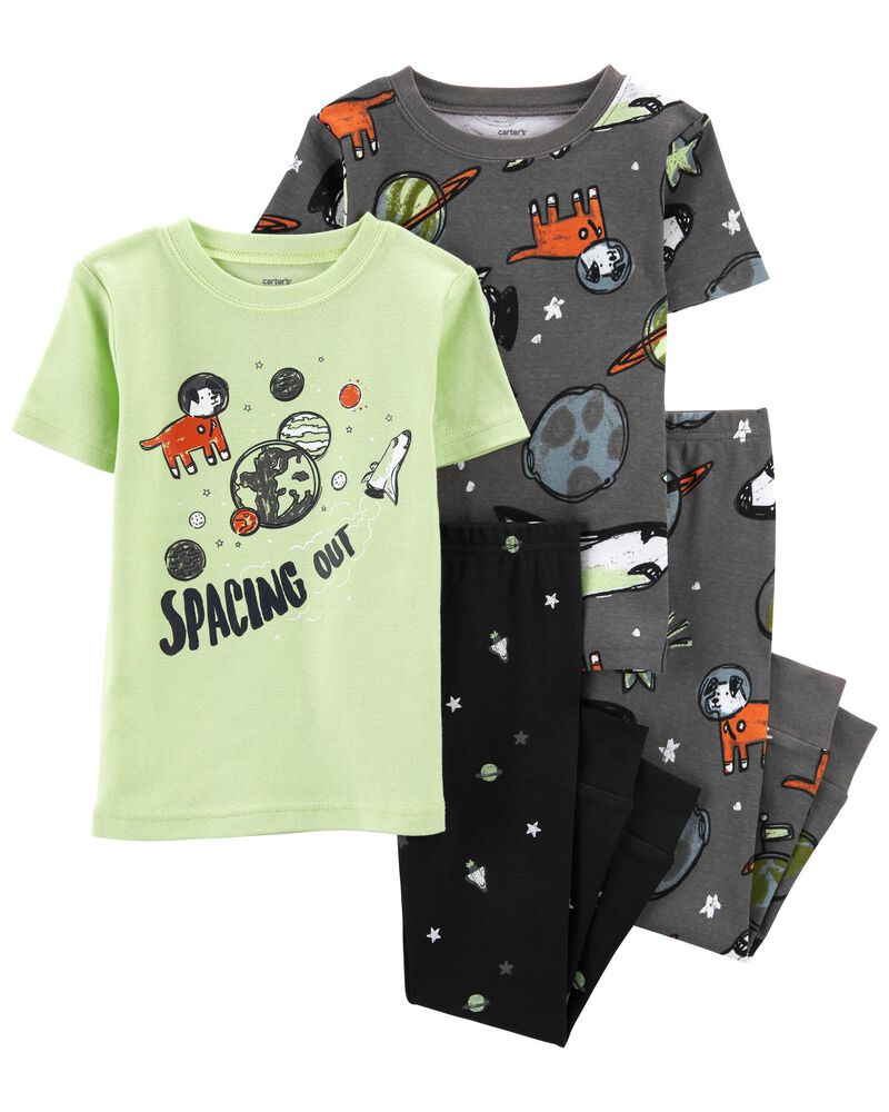 4-Piece Space Print 100% Snug Fit Cotton PJs