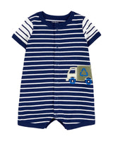 Striped Recycle Truck Snap-Up Romper
