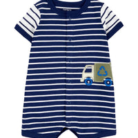 Striped Recycle Truck Snap-Up Romper