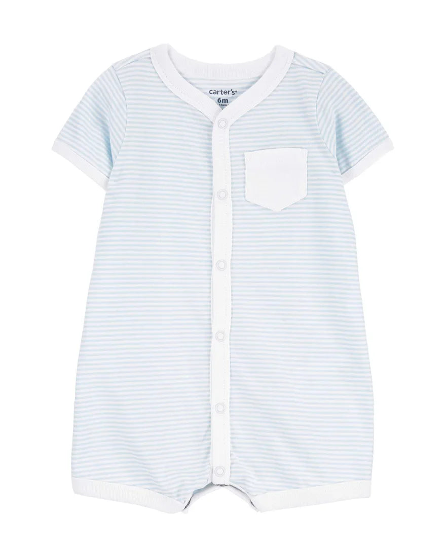 Striped Snap-Up Romper - Blue