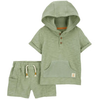 2-Piece Hooded T-Shirt & Shorts Set - Green