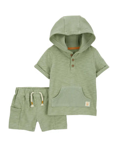 2-Piece Hooded T-Shirt & Shorts Set - Green