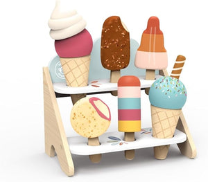 Speedy Monkey Ice Cream Shop - Ice Cream Toys for Kids | Includes 6 Vibrant Ice Creams, Sturdy Stand, Accessories, Easy to Clean Toy Food | FSC Certified Wooden Kitchen Toys Ages 3+ Toys for Girls