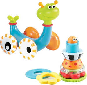 Musical Crawl 'N' Go Snail Toy with Stacker - Promotes Baby's Crawling and Walking. Rolls and Spins Its Shell As It Moves