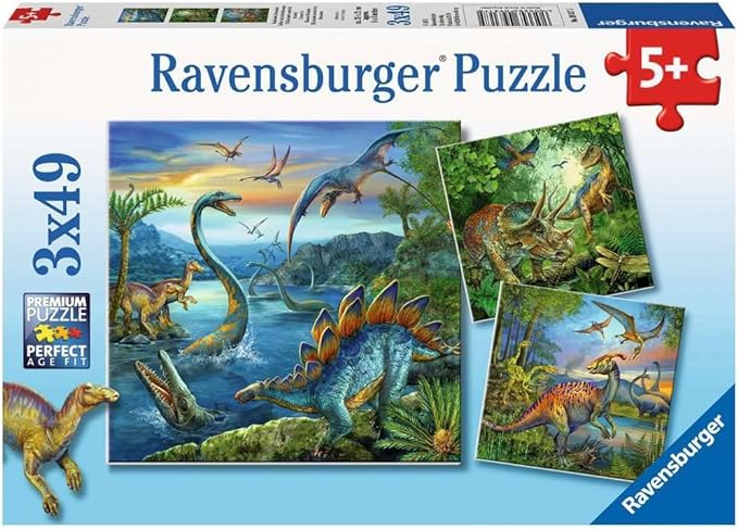 Ravensburger Dinosaur Fascination 3 x 49 Piece Jigsaw Puzzle Set - 09317 - Every Piece is Unique, Pieces Fit Together Perfectly