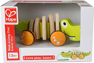 Hape Walk-A-Long Croc Toddler Wooden Pull Along Toy, L: 11.6, W: 4.3, H: 4.3 inch