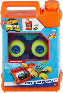 Hot Wheels Monster Trucks Refueling and Starting Track for Gas Canister Toy Cars, Includes 2 Vehicles, 4 Years