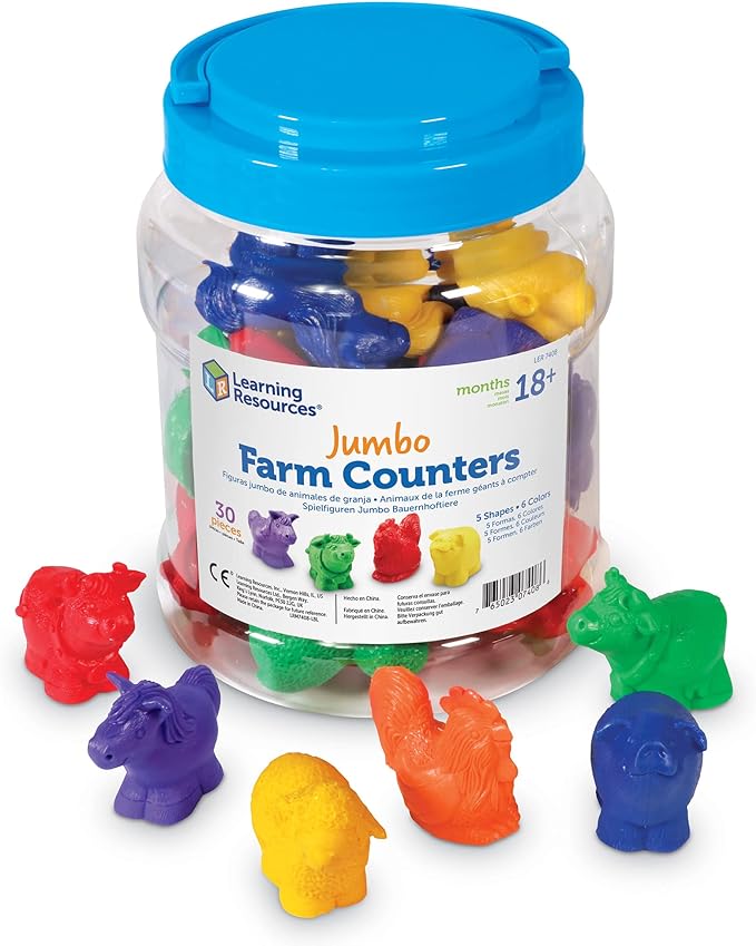 Learning Resources Jumbo Farm Counters - 30 Pieces, Ages 18+ months Toddler Learning Toys, Preschool Toys, Farm Animals for Kids