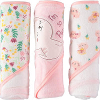 Rene Rofe Baby Girls' and Baby Boys' Bed & Bath Collection Hooded Towels 25" x 25", 3-Pack (Purrfect Pink)