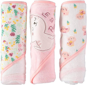 Rene Rofe Baby Girls' and Baby Boys' Bed & Bath Collection Hooded Towels 25" x 25", 3-Pack (Purrfect Pink)