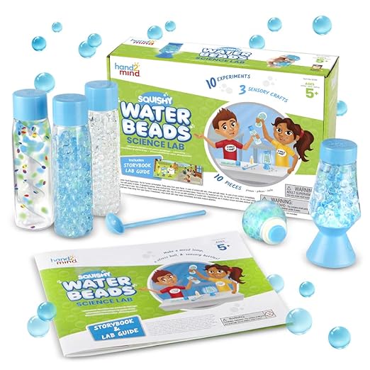 hand2mind Blue and Clear Water Beads Science Kit, Sensory Toys for Kids 5-7, Water Gel Beads, Non Toxic Water Beads, 10 Science Experiments, Water Beads Sensory Toys, Sensory Bottles, Sensory Balls