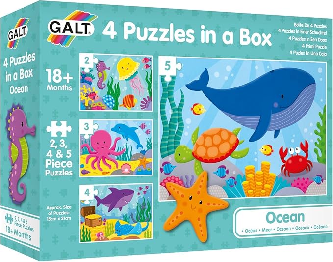 4 Puzzles in a Box - Ocean, Jigsaw Puzzles for Kids, 4,6,8 and 12 Piece Puzzles, Ages 18 Months Plu