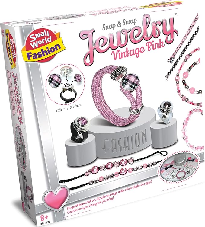 Snap & Swap Jewellery Making Kit - DIY Bracelet Making Kit - Includes 3 Click-On Charms, 470 Beads & Storage Tin - Arts and Crafts for Kids Age 8+ (Pink)