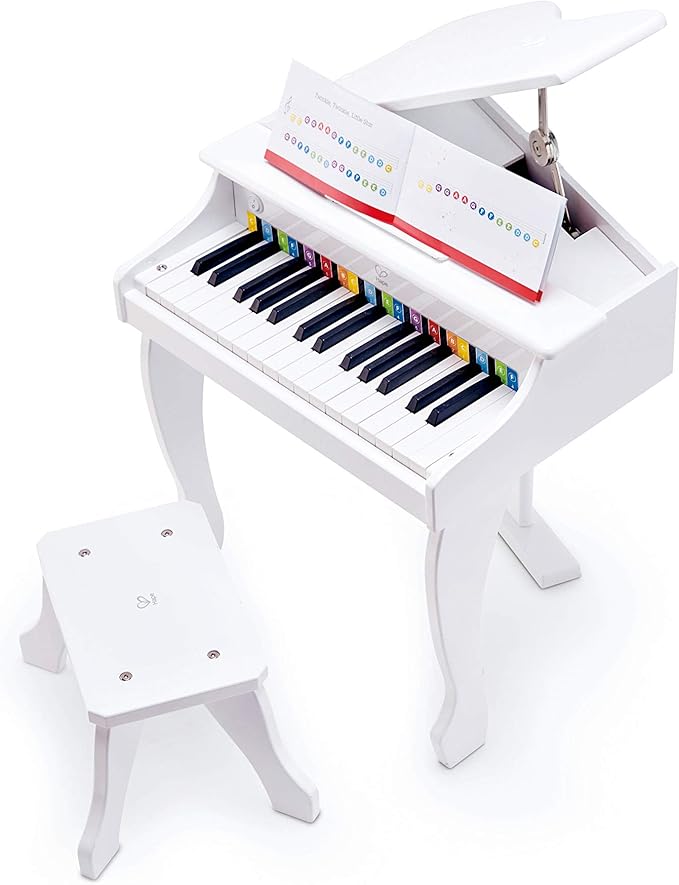 Hape Deluxe White Grand Piano | Thirty Key Piano Toy with Stool, Electronic Keyboard Musical Toy Set for Kids 3 Years+