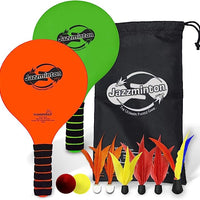 Paddle Ball Game Jazzminton Deluxe with LED Birdie - Indoor/Outdoor Game for Kids, Teens and Adults