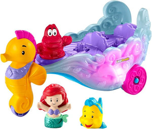 Fisher-Price Little People Toddler Toy Disney Princess Ariel's Light-Up Sea Carriage Musical Vehicle with 2 Figures for Ages 18+ Months,