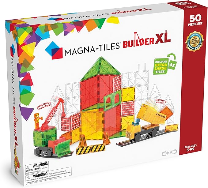 MAGNA-TILES Builder XL 50-Piece Magnetic Construction Set, The Original Magnetic Building Brand