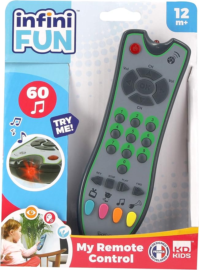 Infini Fun My First Remote Control - Imitation Game for Kids, Toy TV Remote for Imaginative Play - Ultra-Realistic Pretend Kids Play Set, Fake Remote, Discover Colours & Sounds - For Ages 12 Months +