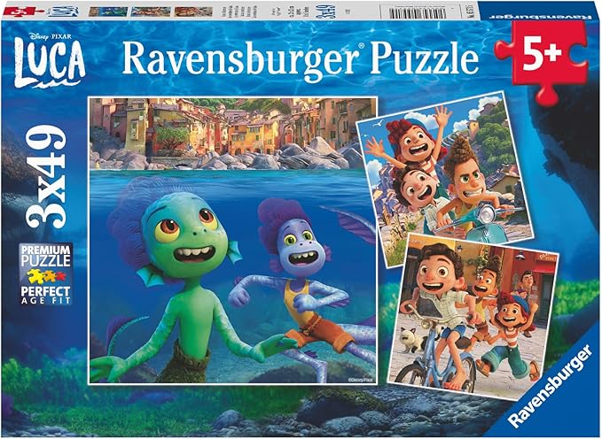 Ravensburger Disney-Pixar: Luca 3 x 49 Piece Jigsaw Puzzle Set for Kids - 05571 - Every Piece is Unique, Pieces Fit Together Perfectly