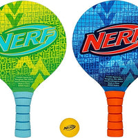 NERF Paddleball Set-Fun Paddleball Beach Game for Adults+Kids-Fun Outdoor Pool+Beach Water Sports Game-Includes(2)Wooden Paddles+(1) NERF Paddle Ball-Complete NERF Paddleball Game Set