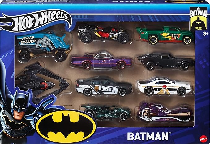 Hot Wheels 1:64 Scale Batman-Themed Toy Vehicles, Set Of 10