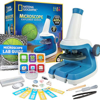 NATIONAL GEOGRAPHIC Microscope for Kids - STEM Kit with an Easy-to-Use Kids Microscope, Up to 400x Zoom, Blank and Prepared Slides, Rock and Mineral Specimens, and More, Great Science Project Set