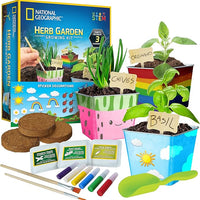 NATIONAL GEOGRAPHIC Herb Growing Kit for Kids - Decorate 3 Pots with Paint and Stickers, Kids Gardening Set, Arts and Crafts for Kids Ages 8-12, Garden Kit for Kids, Birthday Gifts