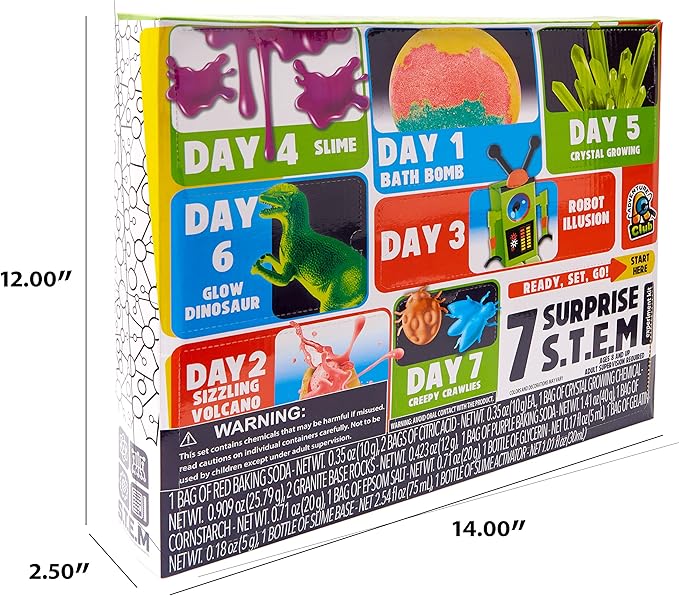 Adventure Club by Anker Play Products, 7 Surprise S.T.E.M. Experiments - Kid's Science Set - Kit Features 7 Experiments Including a Bath Bomb, Volcano, Eye Illusion, Crystal Growing, and More