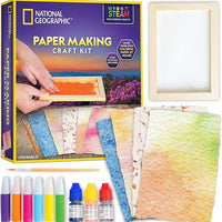 National Geographic Kids Paper Making Kit - Make & Decorate 10 Sheets of Craft Paper with Wooden Silk Screen Mold, Paints & More, Arts & Craft Kit for Scrapbooking & Other Kids Projects