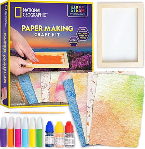 National Geographic Kids Paper Making Kit - Make & Decorate 10 Sheets of Craft Paper with Wooden Silk Screen Mold, Paints & More, Arts & Craft Kit for Scrapbooking & Other Kids Projects