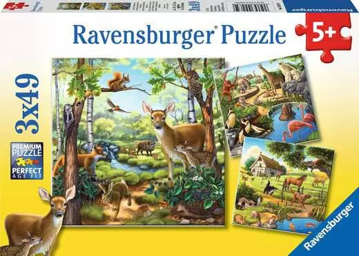 Children’s Jigsaw Puzzle Forest/Zoo/Domestic Animals - 3x49 Pieces Puzzle