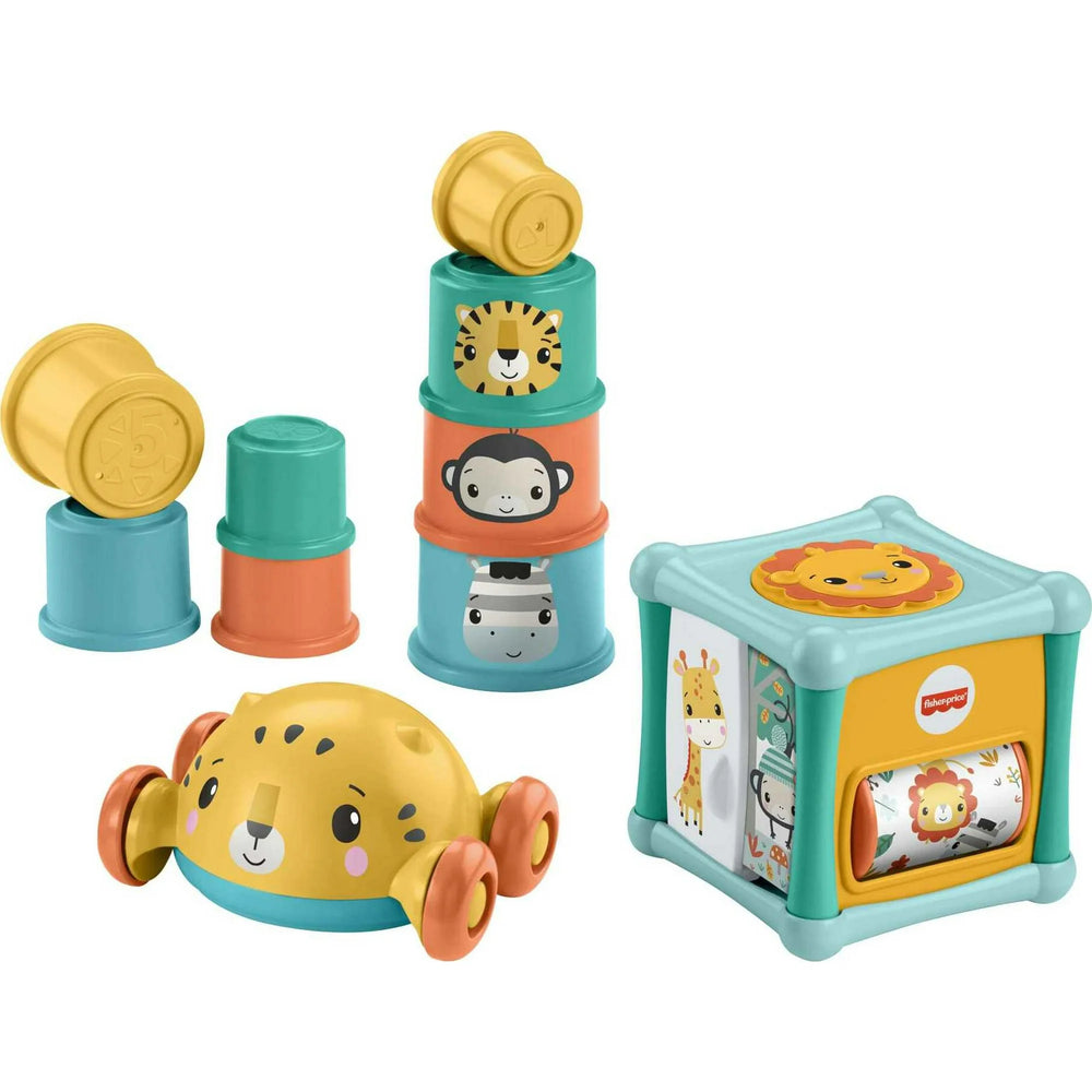 Fisher-Price Sit & Crawl Gift Set Baby Infant Toys with Stacking Cups & Roly-Poly Push Car