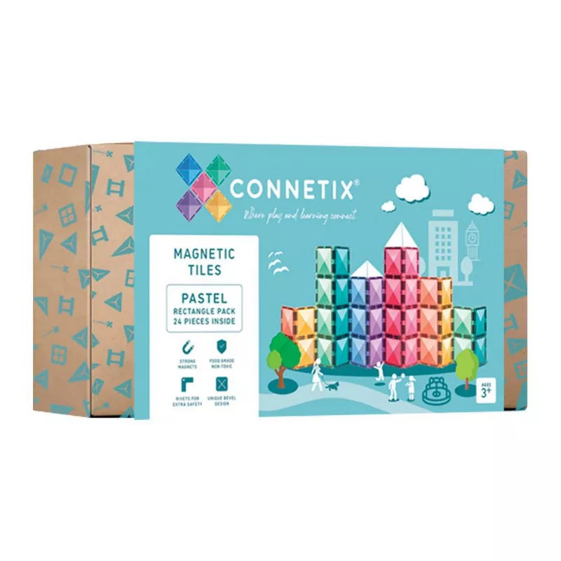 Connetix Colorful Magnetic Tiles Rectangle Pack - 24 Pieces