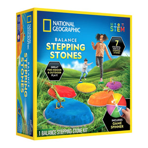 National Geographic Balance Stepping Stones for Indoor or Outdoor Play, Includes 7 Non-Slip Stepping Stones, Game Spinner and Instructions