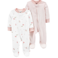 Infant Girl's 2-Pack 2-Way Zip Cotton Sleep and Plays