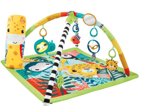 Fisher-Price 3-In-1 Rainforest Sensory Gym Tummy Wedge With 6 Baby Toys Newborn To Toddler