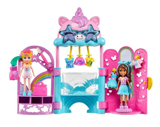 Polly Pocket Glam It Up Style Studio Playset With 2 Dolls, Color Change And 19 Accessories