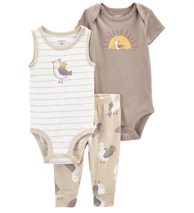 Infant Boy's 3-Piece Bird Bodysuit and Pant Set