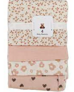 4 Pack Blankets - Flower